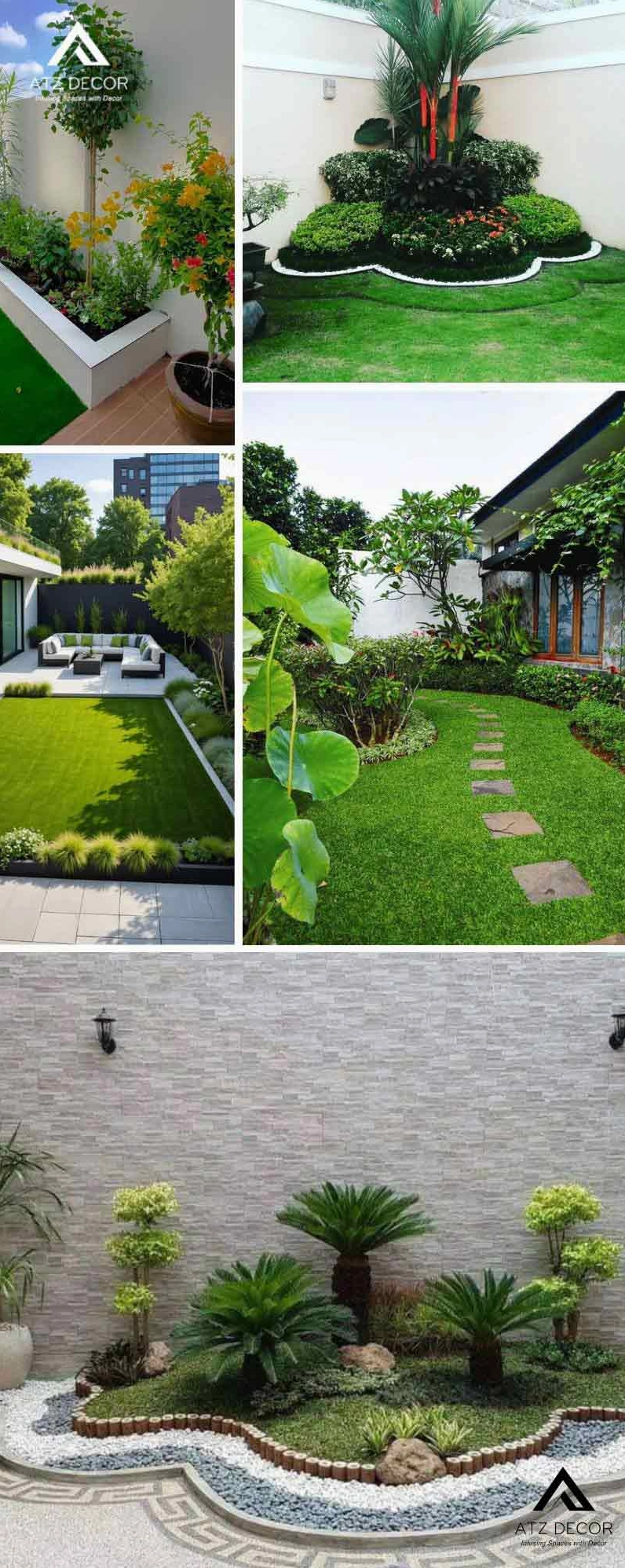 Tiểu cảnh sân vườn đẹp với bố cục cây xanh cân đối và giàu tính thẩm mỹ