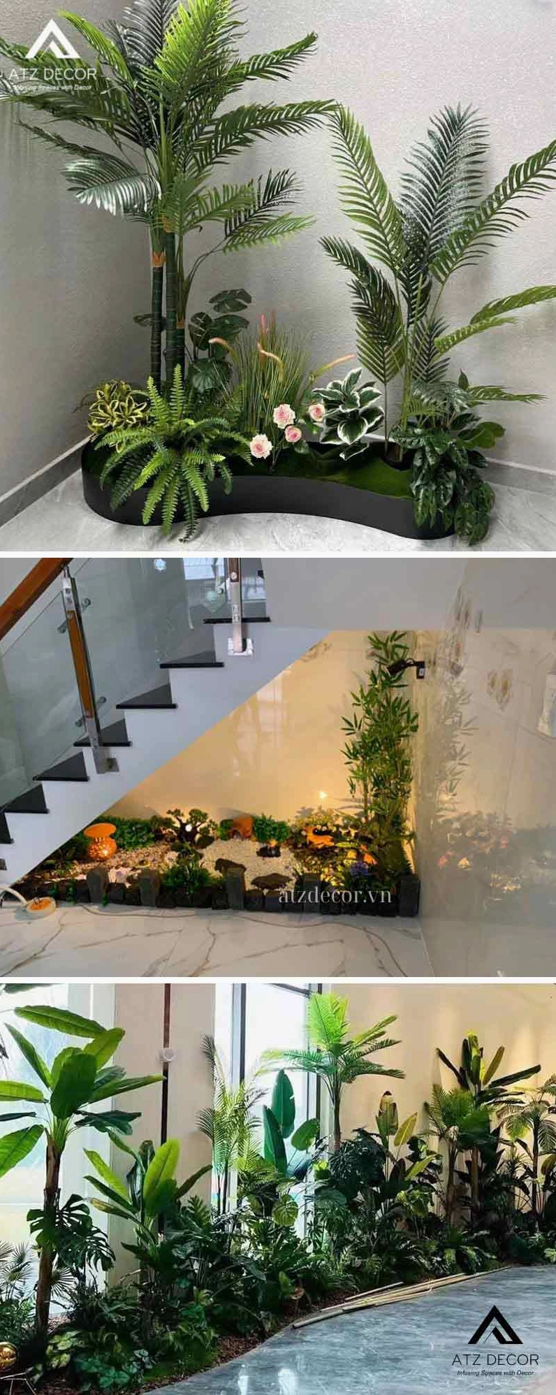 Tiểu cảnh sân vườn xanh mướt với cách phối cây cảnh hài hòa