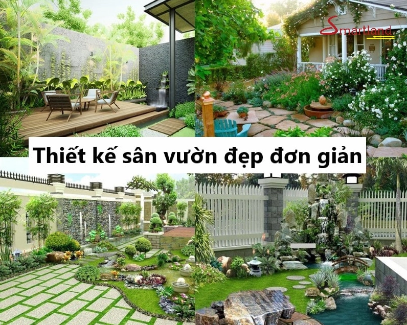 Toàn cảnh sân vườn đẹp đơn giản với bố cục hiện đại và không gian thoáng