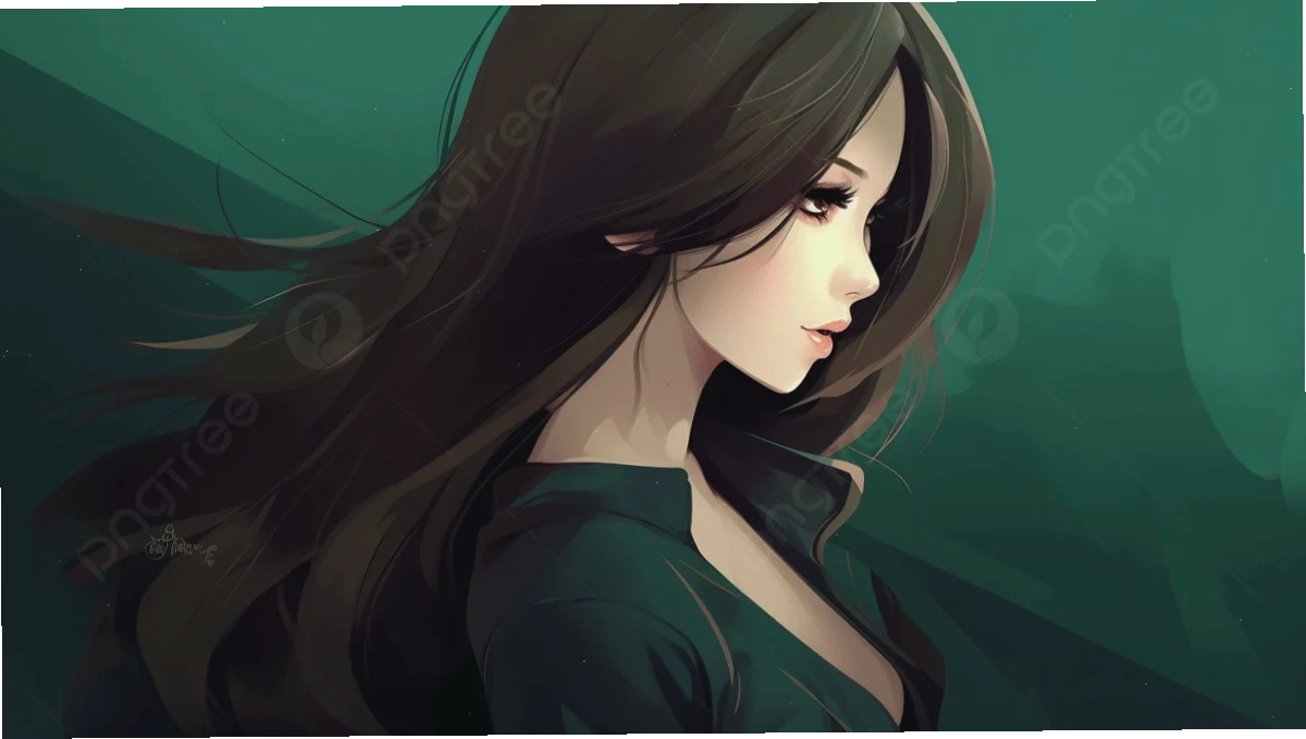 ảnh anime girl tóc đen dài thướt tha trong tà áo dài cách tân