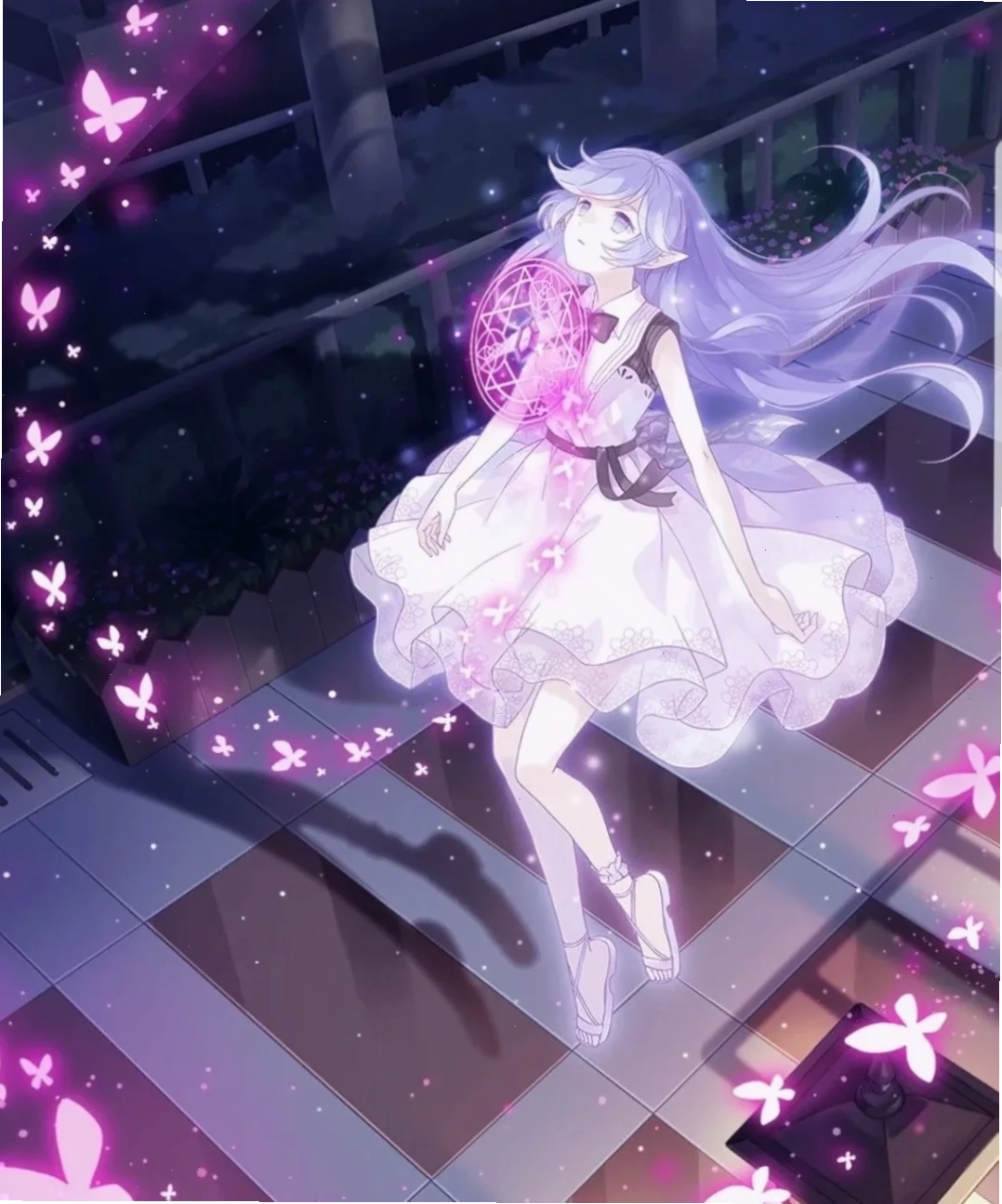 Anime girl tóc tím với phong cách ma mị và quyền lực